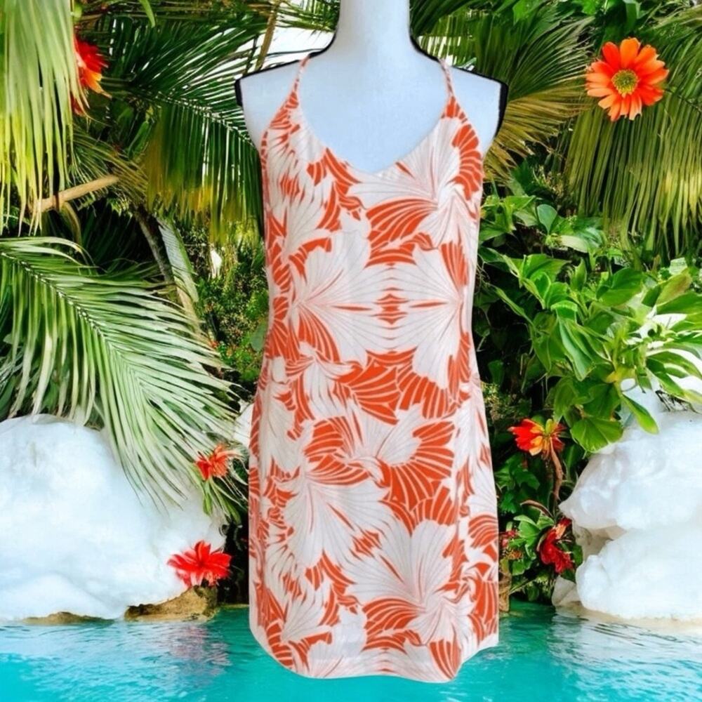 J. Crew Orange & White Printed Tropical Lined Floral Sun Dress mini Size 6